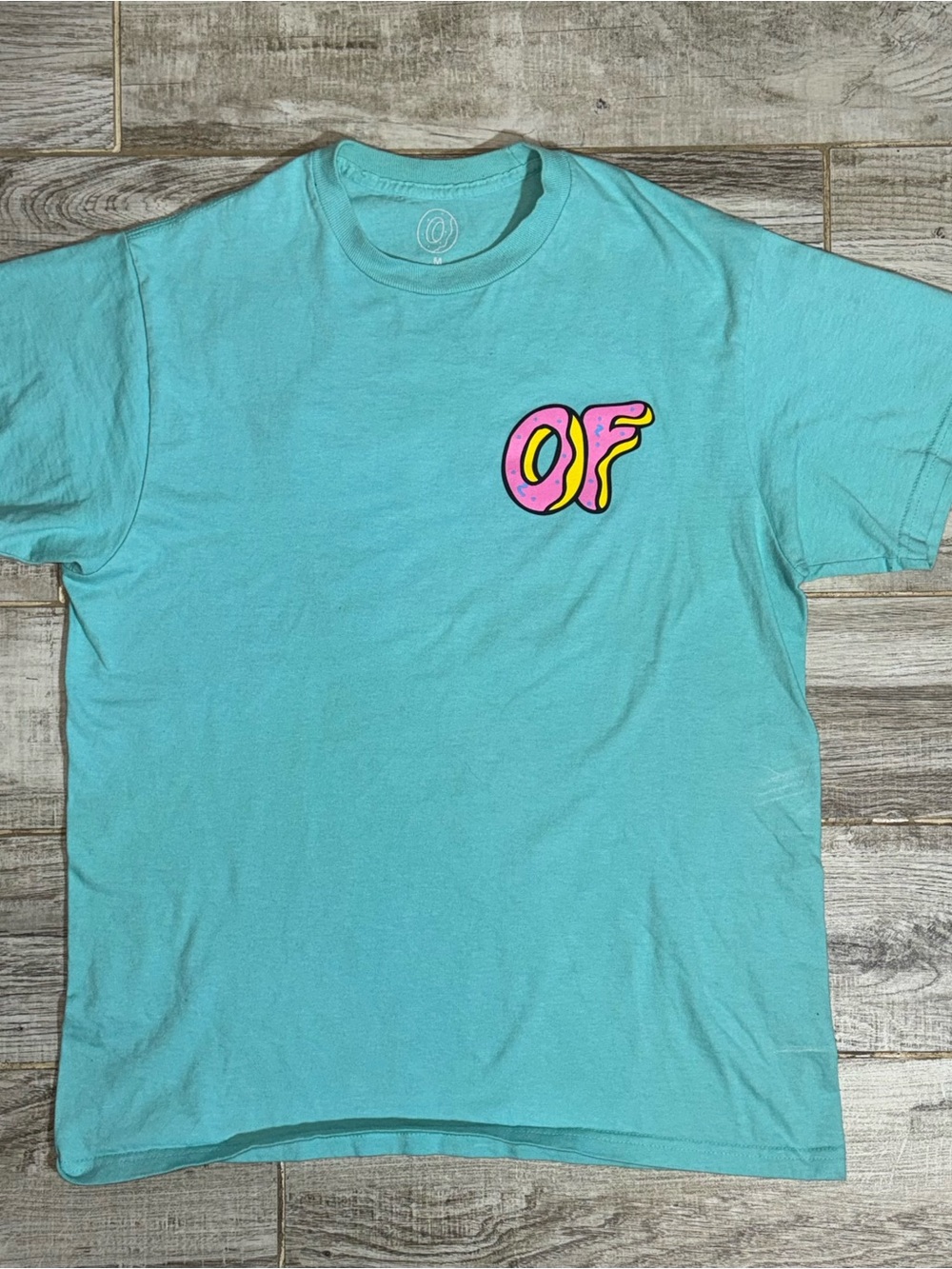 Odd Future Turquoise Tee with Pink & Yellow OF Chest Graphic
